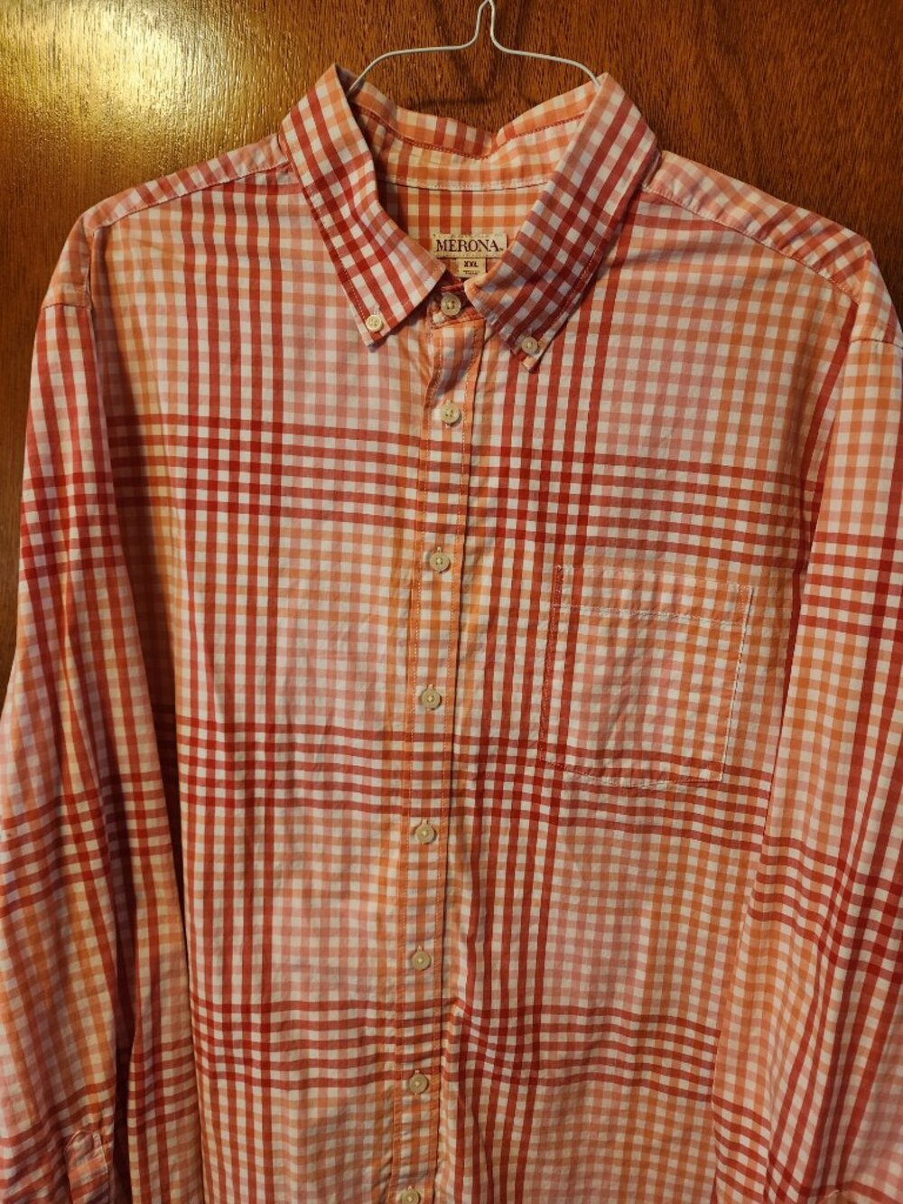 Men's XXL Merona White/Orange/Red Check Long Sleeve Button Down Shirt